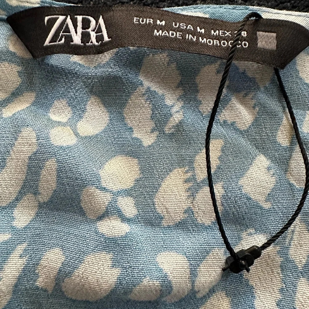 NWOT ZARA Animal Print Long Sleeve Mini Dress Blue White Sz M - Picture 4 of 9
